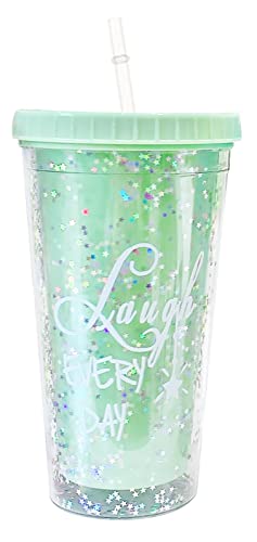 Irtyif Doppelwandiger Reise-Trinkbecher, Wiederverwendbare Kaffeetasse, 550ML Milch-Teetasse Doppelte transparente Kaffeetasse Reisebecher mit Strohhalm Plastikbecher Hellgrün von Irtyif