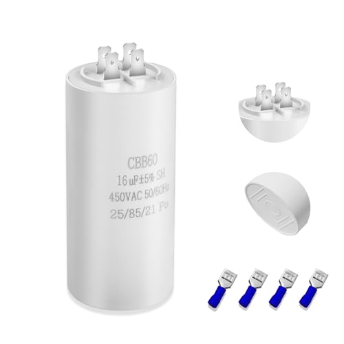 CBB60 16UF Anlaufkondensator Capacitor,Iruihoo 16µF Kondensator Motorlaufkondensator Stecker für Elektromotor von Iruihoo