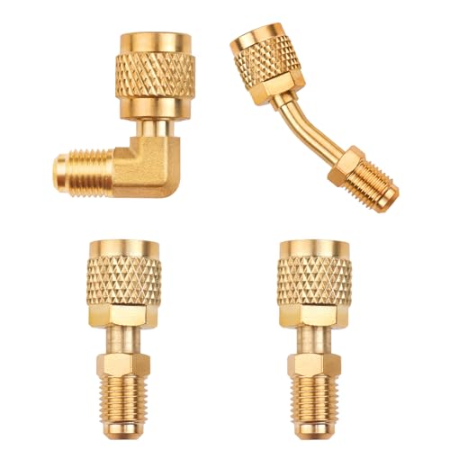 Iruihoo 4 Stück R410A R22 Buchse SAE Adapter,Mini Split Adapte, 1/4" auf 5/16", 5/16" auf 1/4", 45° und 90° Winkeladapter, für Mini-Split-Systeme, Klimaanlagen, HLK und Kühlservice von Iruihoo