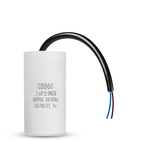 Iruihoo CBB60 450v 3uf 50/60HZ Starterkondensator,Capacitor, Entstörkondensator, Mikrofaradkondensator Motorkon 3μF Anlaufkondensator mit Draht von Iruihoo