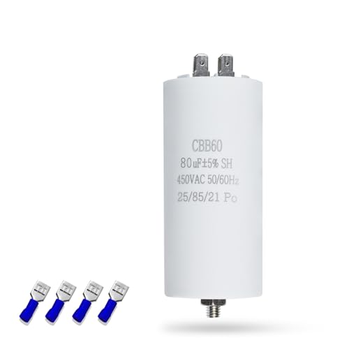 Iruihoo CBB60 MotorKondensator 80µF,450V Kondensator 50/60Hz Anlaufkondensator 80uF Motorlaufkondensator Stecker M8 für Elektromotor von Iruihoo