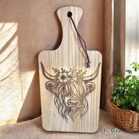 Vesperbrett Hochlandkuh/ Vesperplatte/ Bergliebe/Frühstücksbrett/Schneidebrett/Kuh/Highland Cow/ Holzbrett/Frühstücksbrettchen/ Mit Name von IsAriaHerzUndFaden
