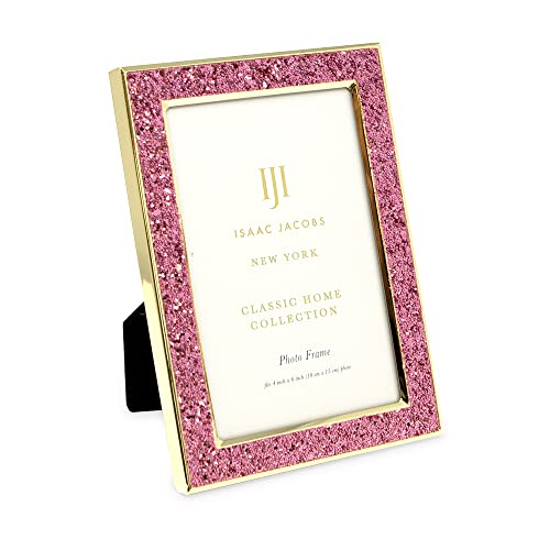 Isaac Jacobs Bilderrahmen, 10.2 x 15.2 cm, Pink Glitter (vertikal und horizontal) und goldfarbener Metall-Bilderrahmen, Regal und Schreibtisch (10.2 x 15.2 cm, rosa Glitzer B/Gold) von Isaac Jacobs