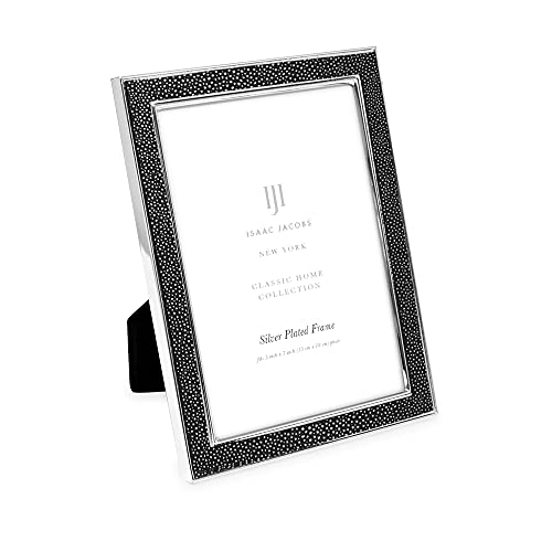 Isaac Jacobs Bilderrahmen, 12.7x17.8 cm, schwarzes Leder mit silberfarbenem Metall (vertikal und horizontal), Shagreen-Rand mit schwarzem Stoffstaffelei, Wandmontage, Schwarz,Silber von Isaac Jacobs