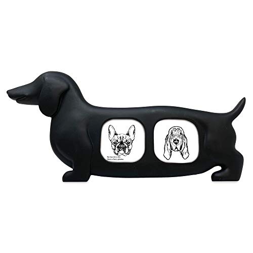 Isaac Jacobs Doppel-Bilderrahmen in Hundeform, Kunstharz, Geschenk für Haustierwelpen, Tischplatte, Schreibtisch und Wanddisplay (5 x 5 cm, schwarz) von Isaac Jacobs