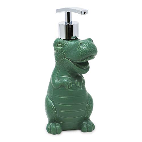 Isaac Jacobs Grüner Keramik-Dinosaurier, Flüssigseifenpumpe/Lotionspender mit Chrom-Metallpumpe (fasst bis zu 340 ml), ideal für Badezimmer, Küchenarbeitsplatte, Badzubehör (grün) von Isaac Jacobs