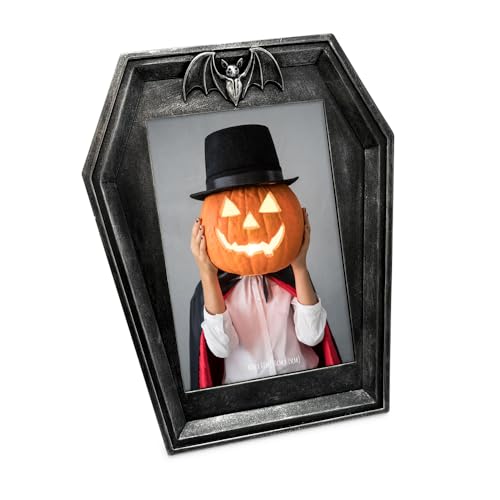 Isaac Jacobs Vampir-Bilderrahmen, Sargform, für Halloween, Foto-Tischplatte und Wandhalterung, Urlaub, Heimdekoration (10,2 x 15,2 cm, Schwarz mit Silber) von Isaac Jacobs