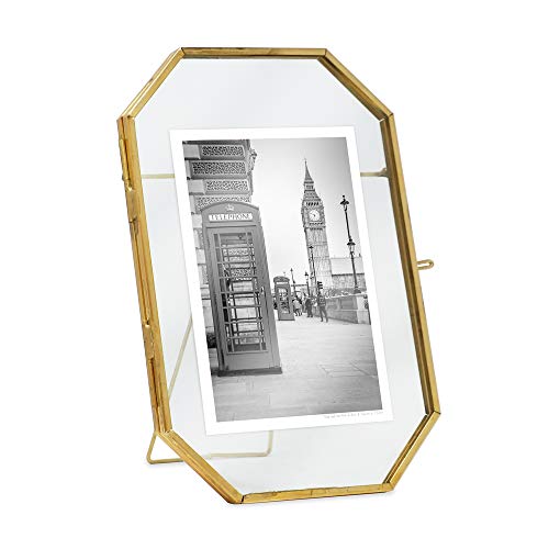 Isaak Jacobs Messing und Glas Octagon Floating Rahmen mit Schiebetür Medaillon Schließung 4x6 Gold von Isaac Jacobs