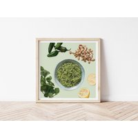 Grünes Pesto Print, Stillleben Küche Wanddeko, Esszimmer Kunst, Food Illustration, Wohnkultur, Küchendeko, Kochen Art Print von IsabellaFayArts