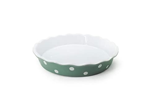 Isabelle Rose - IR5527 - Tarte/Quiche Form - Keramik - Sage/Salbei Grün mit weißen Punkte - Polka Dot von Isabelle Rose