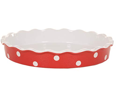 Isabelle Rose Quiche - / Tarte Form aus Keramik - rot polka dot - 30cm x 30cm x 5 cm von Isabelle Rose