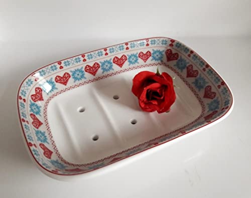 Seifenschale eckig Porzellan Nordic Hygge rote Herzen von Isabelle Rose