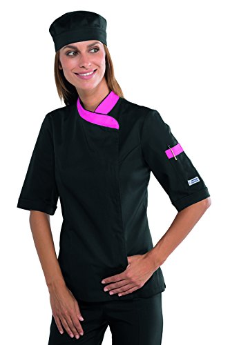 Isacco Jacke Lady Snaps – Sack Schwarz + Fuchsia, Schwarz + Fuchsia, L, 65% Polyester 35% Baumwolle, halber Ärmel von Isacco