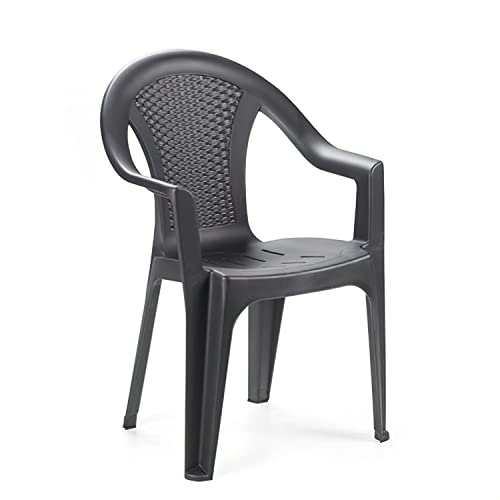 Stapelbarer Monoblock-Stuhl, Rattan-Effekt, Made in Italy, 54 x 56 x 81 cm, Farbe anthrazit von IPAE