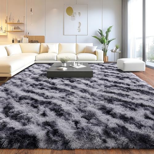 Großer zotteliger moderner Zottelteppich für Schlafzimmer, verbesserter rutschfester Plüsch-Teppich für Kinderzimmer, Heimdekoration, Plüsch-Teppich, Batikstreifen, 2,9 x 3,6 m von Isdook