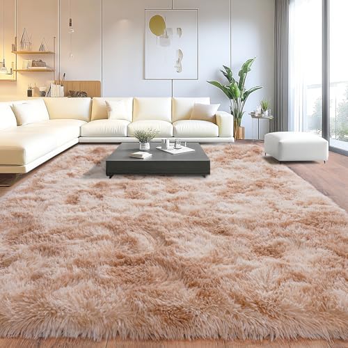 Rutschfester Plüsch-Teppich für Wohnzimmer, weiche zottelige Teppiche für Wohnzimmer, flauschige Teppiche für Kinderzimmer, perfekte Dekoration für modernes Zuhause, Batikmuster, Beige, 2,4 x 3 m von Isdook