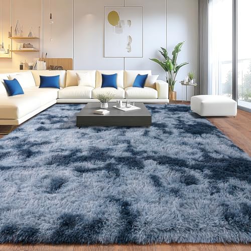 Rutschfester Plüsch-Teppich für Wohnzimmer, weiche zottelige Teppiche für Wohnzimmer, flauschige Teppiche für Kinderzimmer, perfekte Dekoration für modernes Zuhause, Blaugrau, 1,5 x 2,1 m von Isdook
