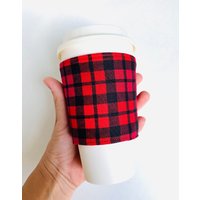 Weihnachtlicher Stoff-Getränkehalter - Kaffeeliebhaber Geschenk Kaffeewärmer Karierter Stoff von IsewStore