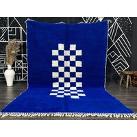Blau-Weiß Karierter Teppich Handgeknüpfte Teppiche Im Schachbrettmuster von Ishekboho
