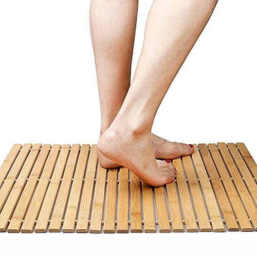 Faltbare Bambus Schritt Spa Mat Indoor/Outdoor Bad, Dusche und Bodenmatte Rutschfeste Unterseite Wasserdicht Vented Design HomeToilet Badezimmer Spa Sauna Mat（60*40cm） von KADIBEER