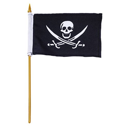 Isideco Flagge Piraten Fahne mit Stab 10x15cm von Isideco