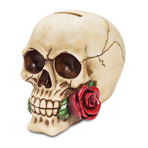 Spardose Totenkopf hat eine Rose im Mund 12cm von Isideco