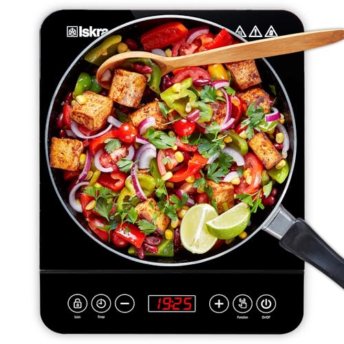 Iskra Induktionskochfeld 1 Platte | 2000W Induktionsplatte doppelt | mit Timer, Auto-Aus und Touch-Bedienung | kratzfestes Keramikglas | Effizient & schnell kochen von Iskra