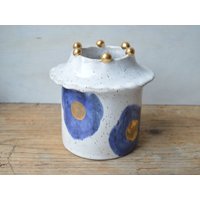 Blaue Und Weiße Blumenvase Mit Goldperlen, Handgemachte Vase, Hochzeitsgeschenk von IslaClayCeramics