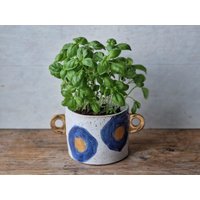 Handgemachter Keramik Übertopf, Dekoblumentopf Für Drinnen, Einzigartige Pflanztopf Mit Henkeln, Mittelgroß von IslaClayCeramics