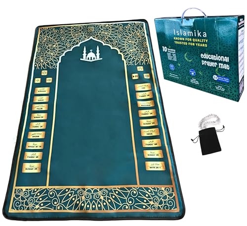 Islamika Elektronischer Gebetsteppich, intelligenter interaktiver Gebetsteppich, ideal für neue Bekehrte und diejenigen, die ihr Gebet lernen oder perfektionieren, mit islamischen Gebetsperlen, Grün von Islamika