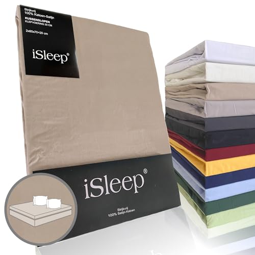 iSleep Kissenbezug Satin Baumwolle 60x70 cm (2 Stück) (Medium Beige) von Isleep