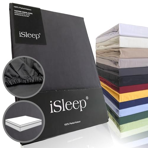 iSleep Topper Spannbettlaken Perkal 100% Baumwolle (Anthrazit, 180x200 cm) von Isleep