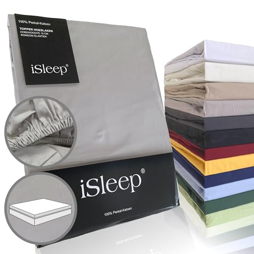 iSleep Topper Spannbettlaken Perkal 100% Baumwolle (Silber, 180x200 cm) von Isleep