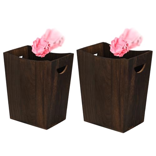 Ismosm Rustikales Holz-Mülleimer-Set, 2er-Pack, kleiner und großer Abfalleimer mit Griff, Bauernhaus-Stil (Used-Look) von Ismosm