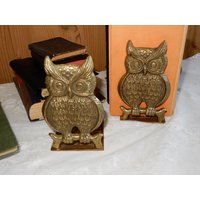 2 Wunderschöne Eulen-Buchstützen Aus Messing - Messingeulen Eulen Vintage von IsoKos