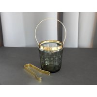 Edler Eiseimer Mit Zange Aus Dunklem Glas Punkten Und Goldrand Henkel - Vintage Edler Eiseimer Mit Zange Aus Dunklem Glas Punkten Und Goldrand Henkel - Vintage von IsoKos