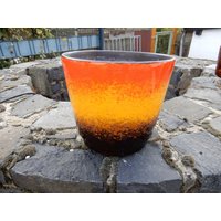 Großer Blumenübertopf Aus Keramik 70Er Jahre - Blumentopf Übertopf Vintage Braun Gelb Orange 22 cm von IsoKos