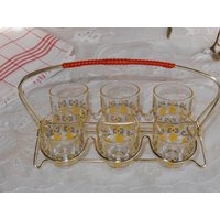 Schnapsgläser-Set 6 Schnapsgläser Mit Blümchen Im Ständer - Vintage 60Er Jahre von IsoKos