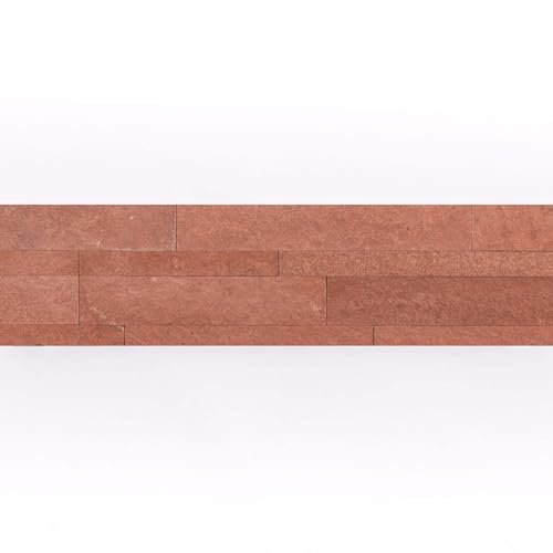 Selbstklebende Naturstein Riemchen Wandverkleidung – Schiefer Rot – 60×15 cm – Modell KN03 | Naturstein-Verblender mit 3M Klebefolie für Küche, Bad & Wohnzimmer von Isodeco