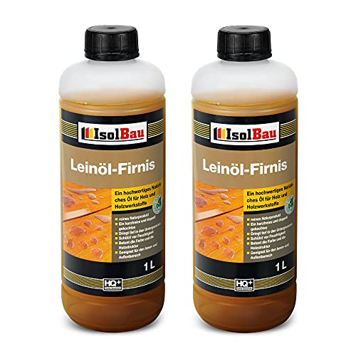 Isolbau Leinöl-Firnis - Doppelt gekochtes Holzöl als natürlicher Holzschutz für Möbel - Wasserabweisend, 2 x 1 Liter von Isolbau
