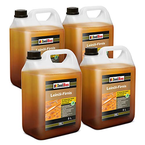 Isolbau Leinöl-Firnis - 4 x 5 Liter - Leinöl für Holz - Holzschutz für Außen und Innen Wetterfest - Doppelt gekochtes Holzöl als natürlicher Schutz für Möbel - Wasserabweisend Isolbau Leinöl-Firnis - 4 x 5 Liter - Leinöl für Holz - Holzschutz für Außen und Innen Wetterfest - Doppelt gekochtes Holzöl als natürlicher Schutz für Möbel - Wasserabweisend von Isolbau