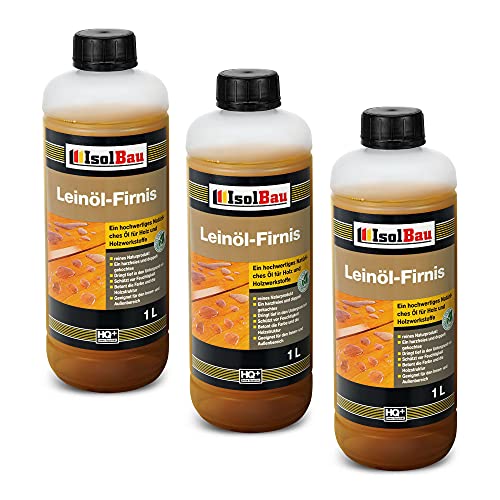 Isolbau Leinöl-Firnis - Doppelt gekochtes Holzöl als natürlicher Holzschutz für Möbel - Wasserabweisend, 3 x 1 Liter von Isolbau