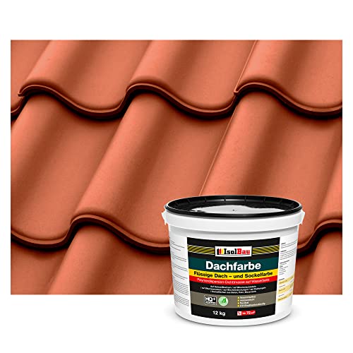 Isolbau Dachfarbe - 12 kg RAL Farbe Fassadenfarbe Nano Dachlack Sockelfarbe auf Wasserbasis - Lösemittelfrei, Wasserdicht, UV-beständig - Ziegelrot von Isolbau