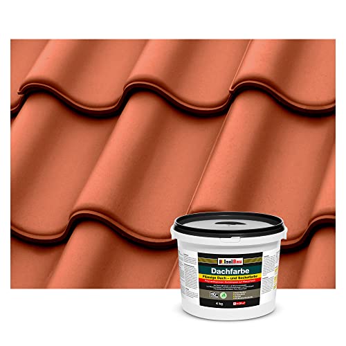 Isolbau Dachfarbe - 4 kg RAL Farbe Fassadenfarbe Nano Dachlack Sockelfarbe auf Wasserbasis - Lösemittelfrei, Wasserdicht, UV-beständig - Ziegelrot von Isolbau