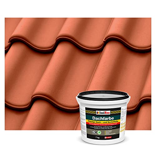 Isolbau Dachfarbe - 7 kg RAL Farbe Fassadenfarbe Nano Dachlack Sockelfarbe auf Wasserbasis - Lösemittelfrei, Wasserdicht, UV-beständig - Ziegelrot von Isolbau