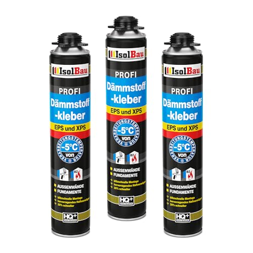 Isolbau B2 Dämmstoffkleber - 3 x 750 ml Perimeterkleber für EPS- & XPS-Platten - 1K PU-Klebeschaum für Fixieren und Isolieren von Isolbau