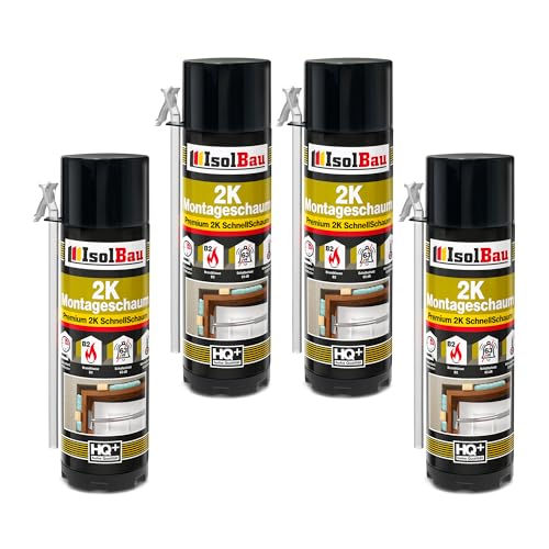 Isolbau 2K Montageschaum B2 Zargenschaum - Premium PU-Schnellschaum für Türen, Fenster, Dämmung & Montage - 4 x 400 ml von Isolbau