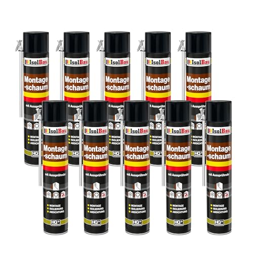 Isolbau Bauschaum B2 Montageschaum mit Aussprührohr - PU-Pistolenschaum Adapterschaum für Montage, Isolierung, Abdichtung, Innen & Außen - 10 x 750 ml von Isolbau