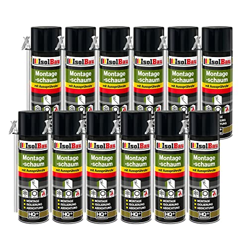 Isolbau B2 Montageschaum mit Aussprührohr - 12 x 500 ml PU-Bauschaum für Montage, Isolierung, Abdichtung, Innen & außen von Isolbau