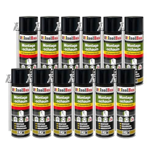 Isolbau B2 Montageschaum mit Aussprührohr - 12 x 500 ml PU-Bauschaum für Montage, Isolierung, Abdichtung, Innen & außen von Isolbau